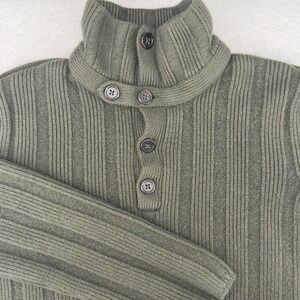 Banana Republic Womens Olive Green Merino Wool Ribbed Button Mock Neck Sweater M